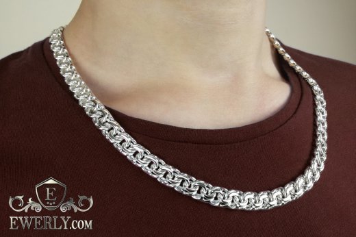 Silver chain Bismarck, buy men's weaving chain "Bismarck" 90 grams